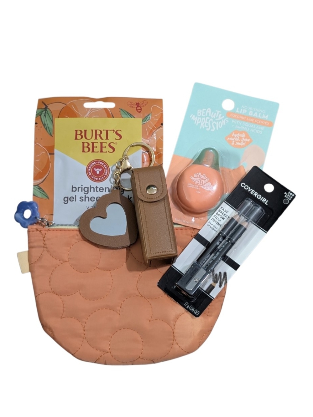 Ipsy Orange Quilted Cosmetic Pouch Set New
